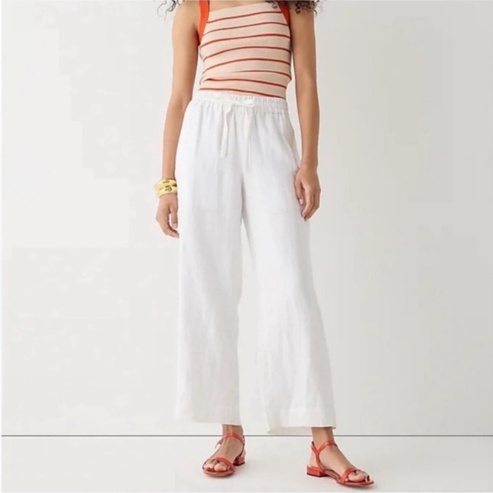 J. Crew White Wide-leg seaside pant in linen